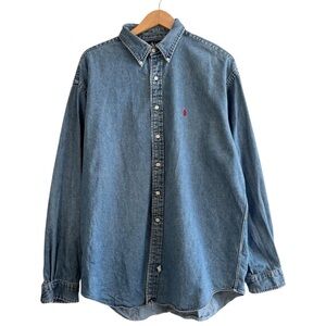 RARE Vintage 80s Ralph Lauren Blue Denim Soft Oxford Button Down Shirt